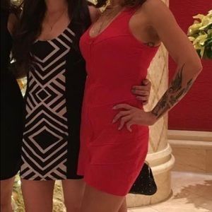 Guess red racer back full zip bodycon dress